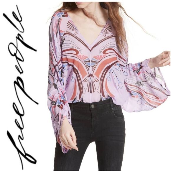 FREE PEOPLE Beneath The Sea Top In Lilac Oversized Sheer - Picture 1 of 7